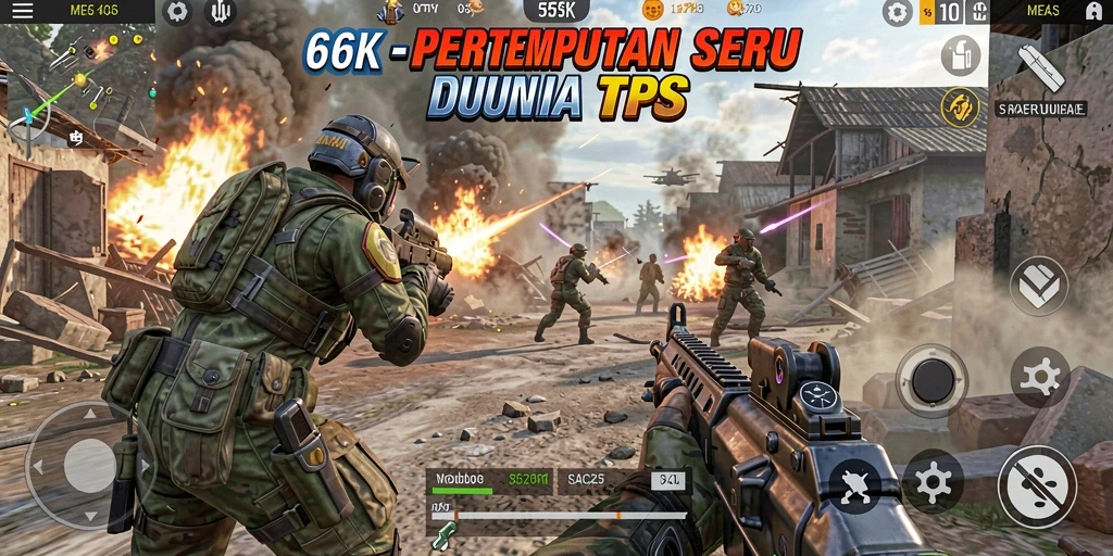 Tangkapan layar gameplay seru dari 66K di dunia TPS.