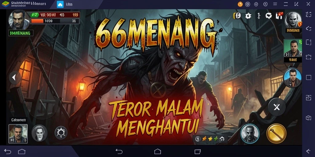 Tampilan gameplay menyeramkan dari 66MENANG dengan efek cahaya dramatis.