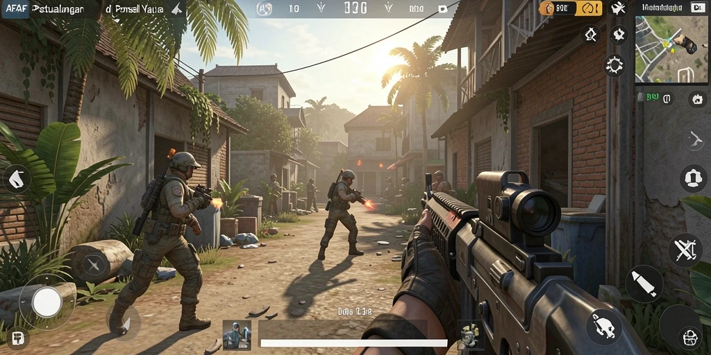 Tampilan mendebarkan gameplay FPS dalam AFAF saat pertempuran intens.