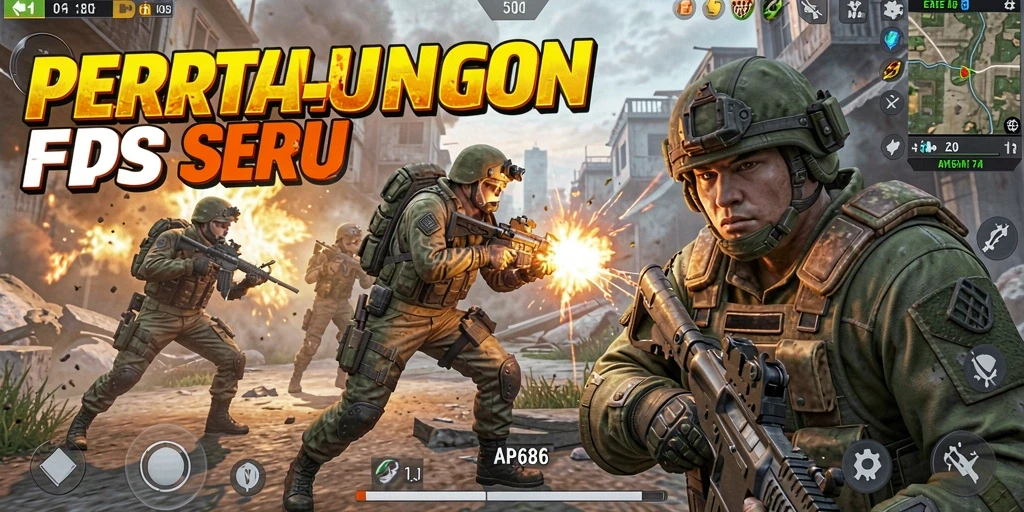 Screenshot utama AP686 menampilkan aksi gameplay FPS yang intens.