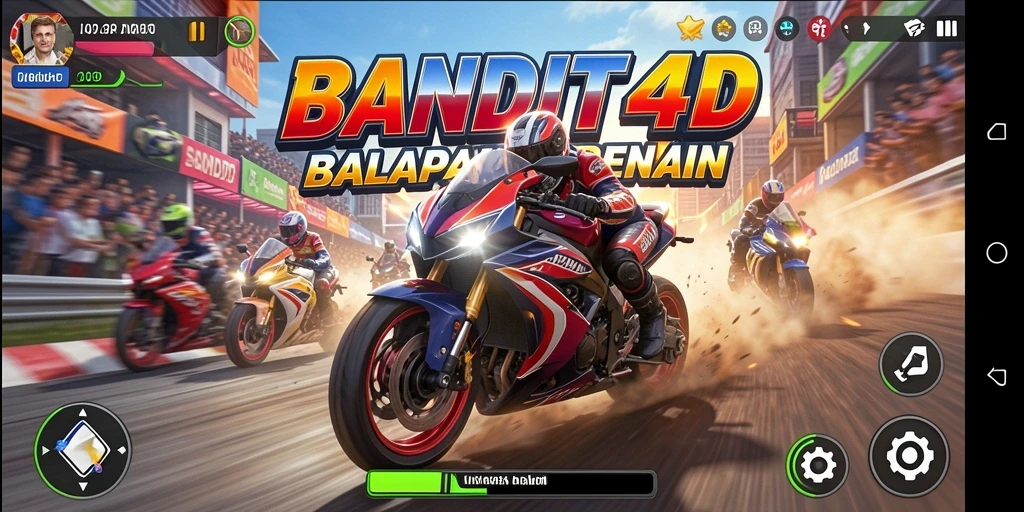 Screenshot gameplay BANDIT4D menampilkan balapan motor yang seru.
