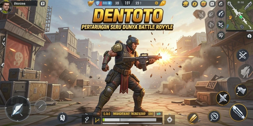 Tangkapan layar gameplay DENTOTO dalam pertempuran Battle Royale intens.