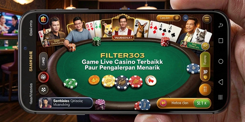 Gameplay mendebarkan di FILTER303 dengan dealer langsung dan pemain lainnya.