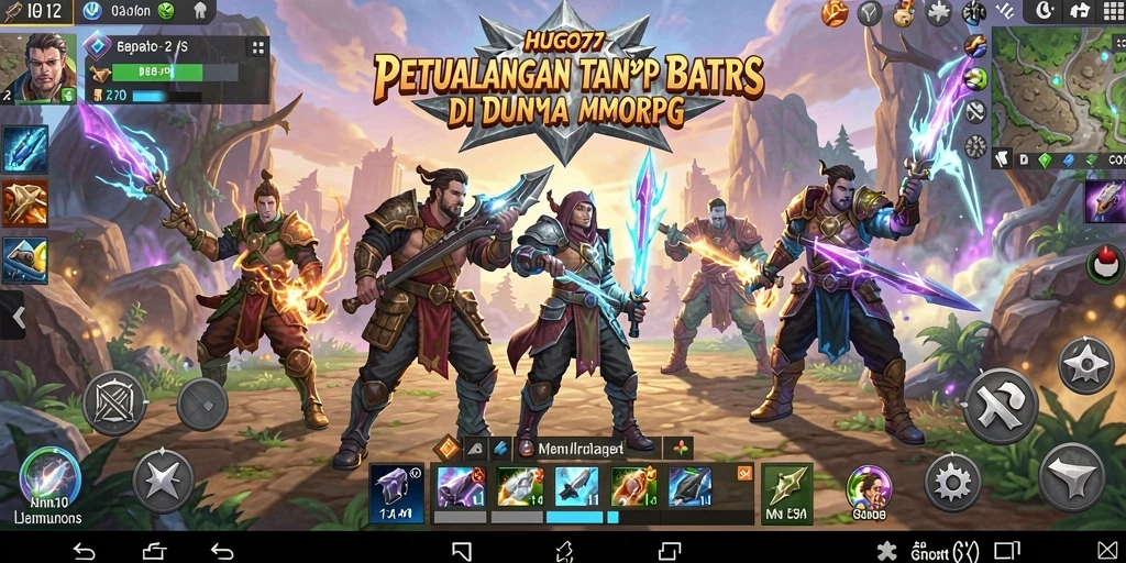 Screenshot HUGO77 menampilkan pertarungan epik dalam dunia MMORPG.