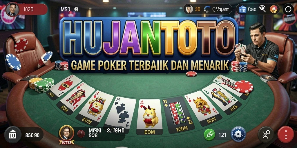 Tampilan gameplay Poker yang menarik di HUJANTOTO.