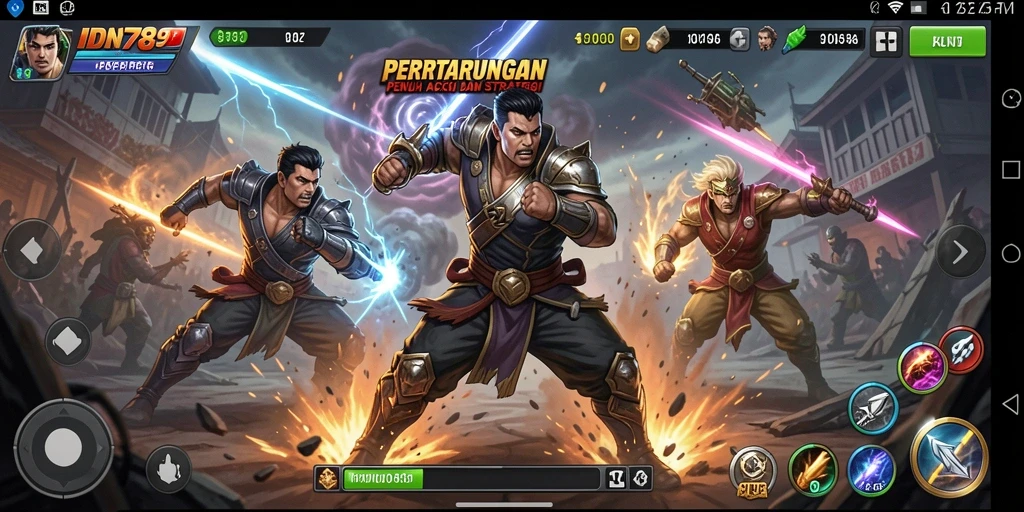 Tangkapan layar gameplay yang mendebarkan dari IDN789 saat karakter bertarung.