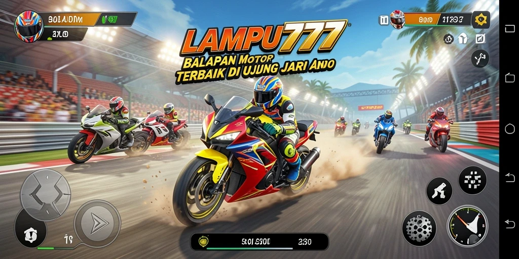 Screenshot LAMPU777 menampilkan keseruan balapan motor di trek yang mendebarkan.