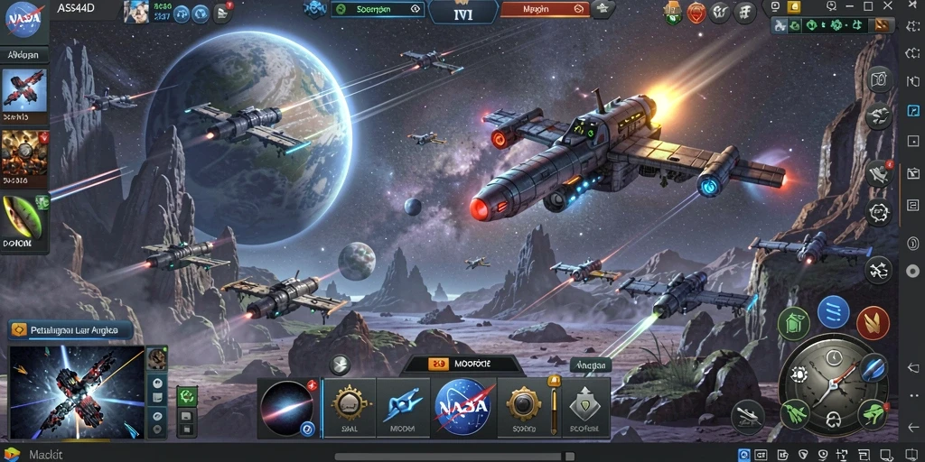 Tampilan gameplay menakjubkan dalam petualangan MMORPG luar angkasa.