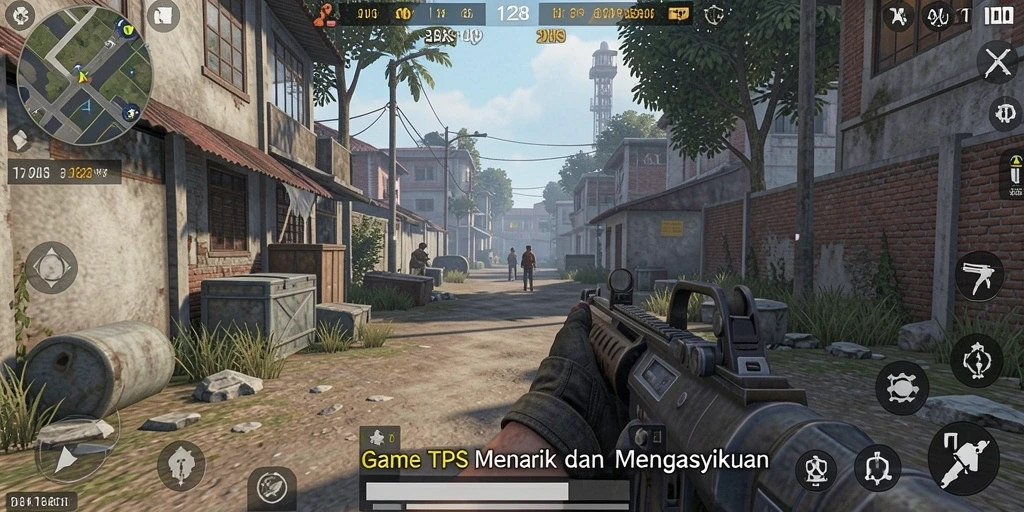Gameplay OLX128 menampilkan aksi seru dalam pertempuran TPS.