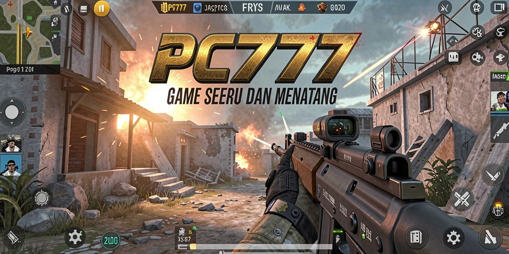 Tangkapan layar gameplay PC777 dengan aksi tembak-menembak yang intens.