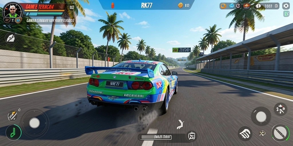 Screenshot dari gameplay RK77 menunjukkan adrenalin balapan yang mendebarkan.