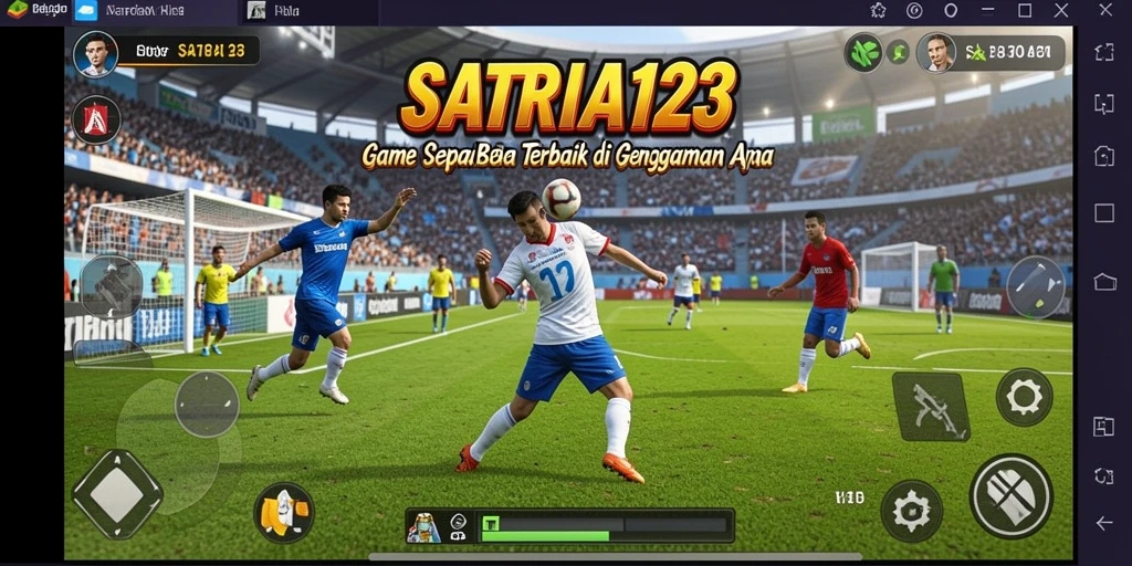 Screenshot SATRIA123 menampilkan aksi seru di lapangan sepak bola.