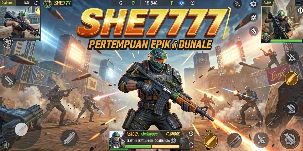 Screenshot menunjukkan aksi seru pertempuran di SHE777.