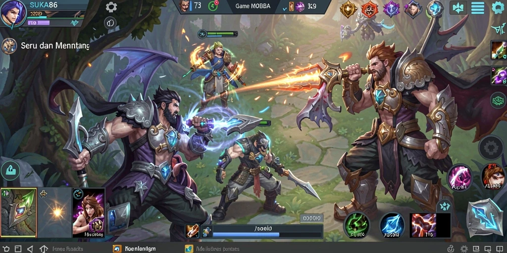 Tangkapan layar SUKA86 menampilkan pertempuran seru antar tim dalam gameplay MOBA.