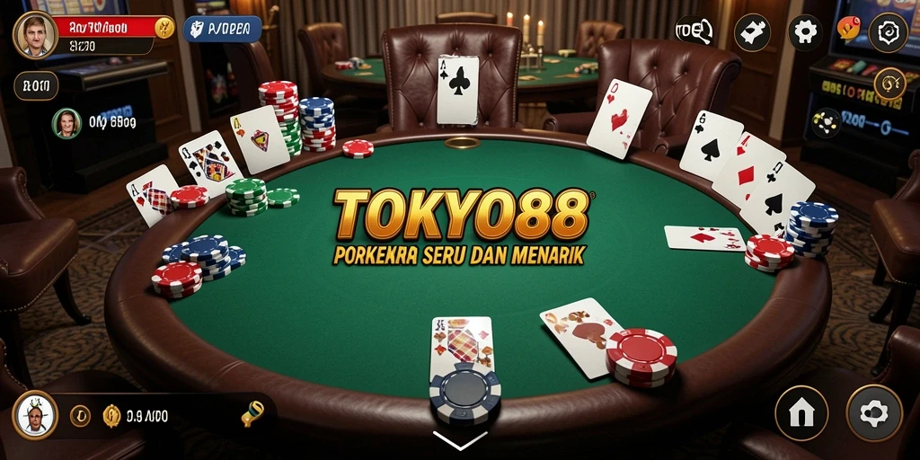 Screenshot gameplay TOKYO88 menampilkan aksi poker yang intens dan interaktif.